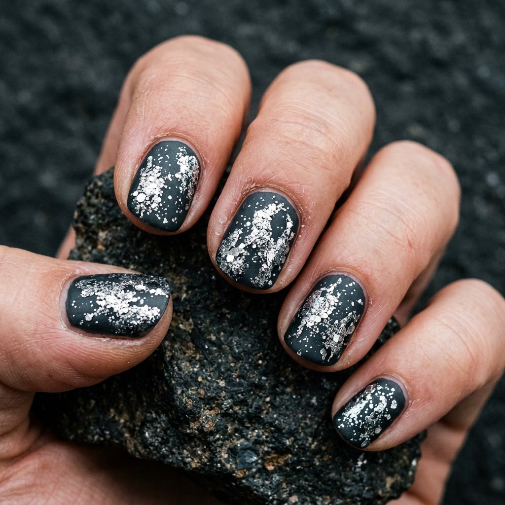 32 Galaxy Nails Ideas: Master the Aesthetic of the Cosmos 25 Silver Meteorite Sparkle Idea