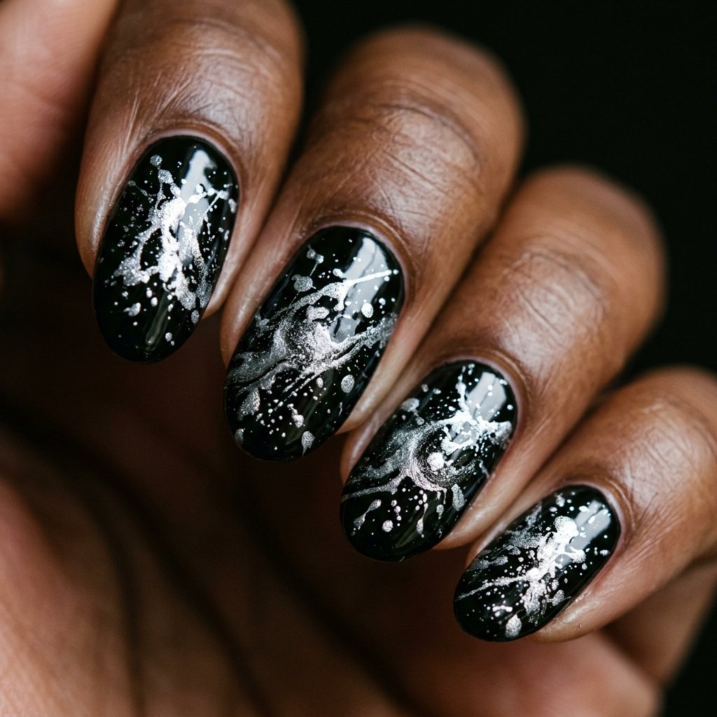 Abstract Silver Splatter on Glossy Black