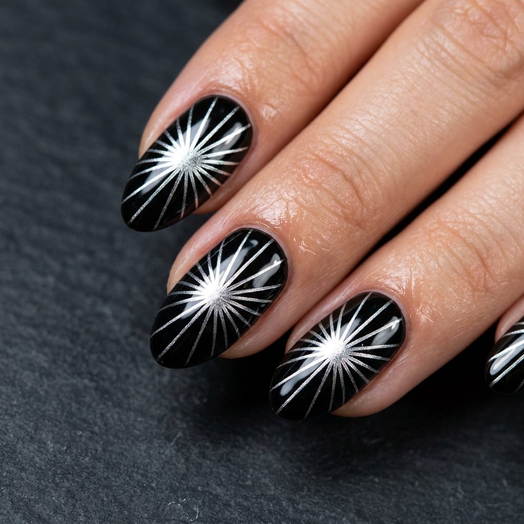 Radiant Silver Sunburst Patterns on Black