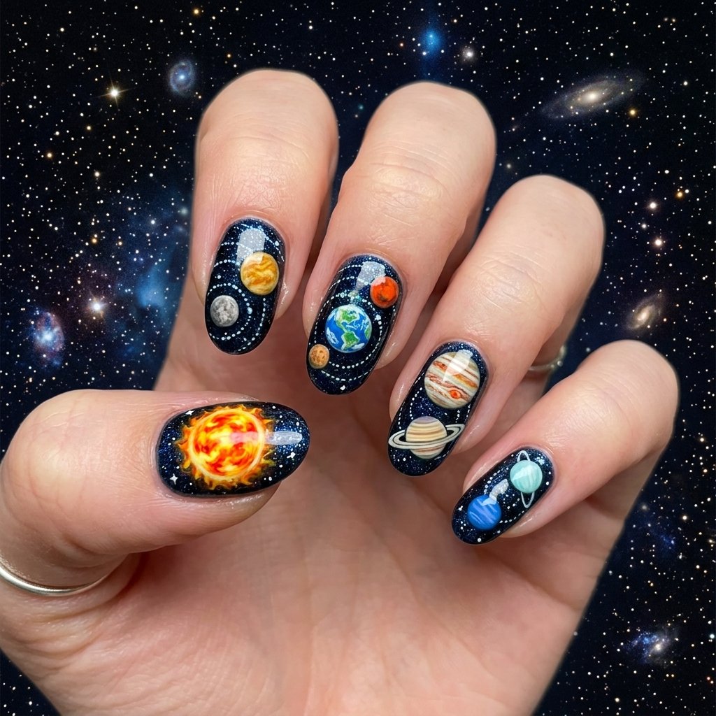 32 Galaxy Nails Ideas: Master the Aesthetic of the Cosmos 12 Solar System Miniature Art Idea