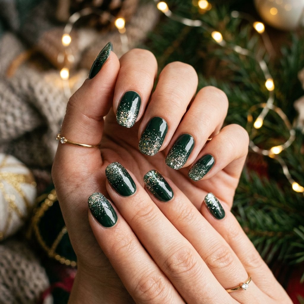 35 Stunning Forest Green Nails Ideas for a Chic Look 2026 32 Sparkle Horizon Effect