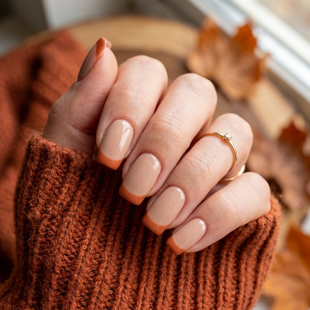 35 Fall French Tip Nails Ideas That Are Trending This Autumn Season 2026 25 Squoval Fall French Tip Nails