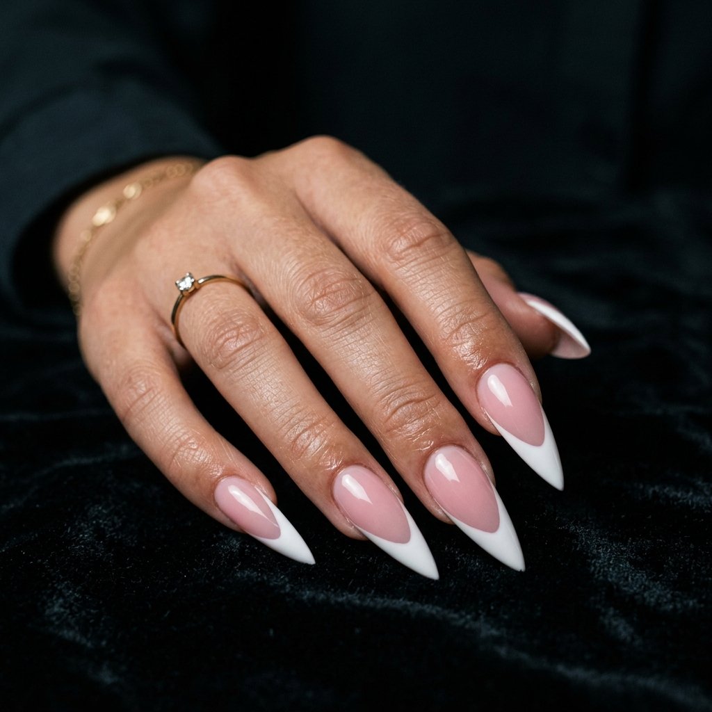 Stiletto Nails with a Pink Tip