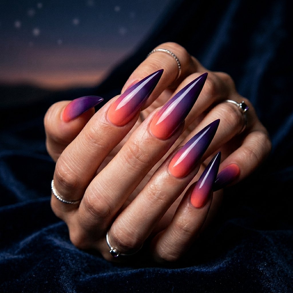 Long Stiletto Twilight Sky Nails