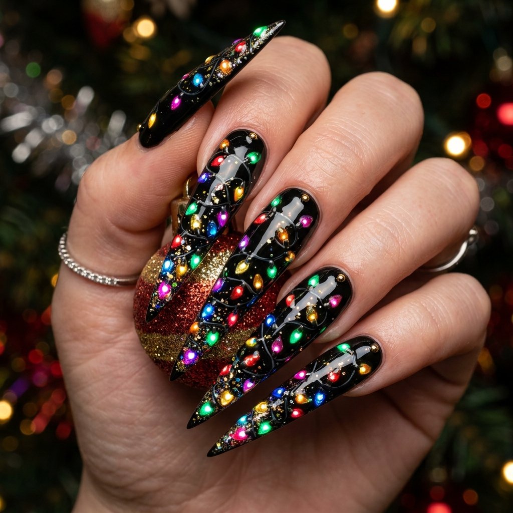 Stiletto Christmas Light Nail Designs