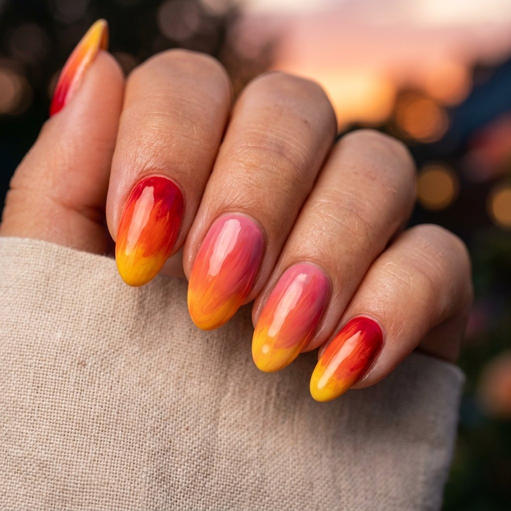 Sunset Red Gradient Nail Ideas