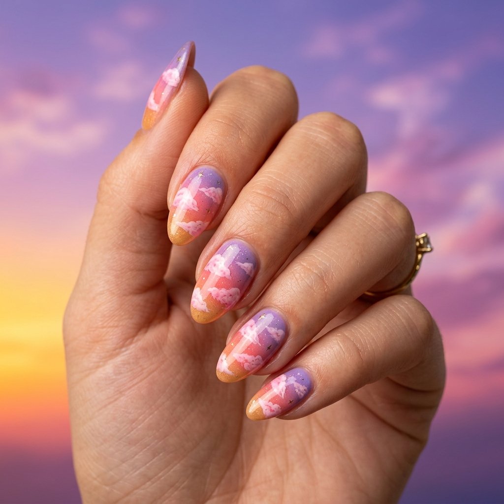 Sunset Sky with Cloud Accent Nails