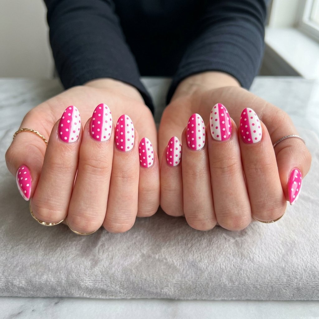 Vertical Split Pink and White Patterns