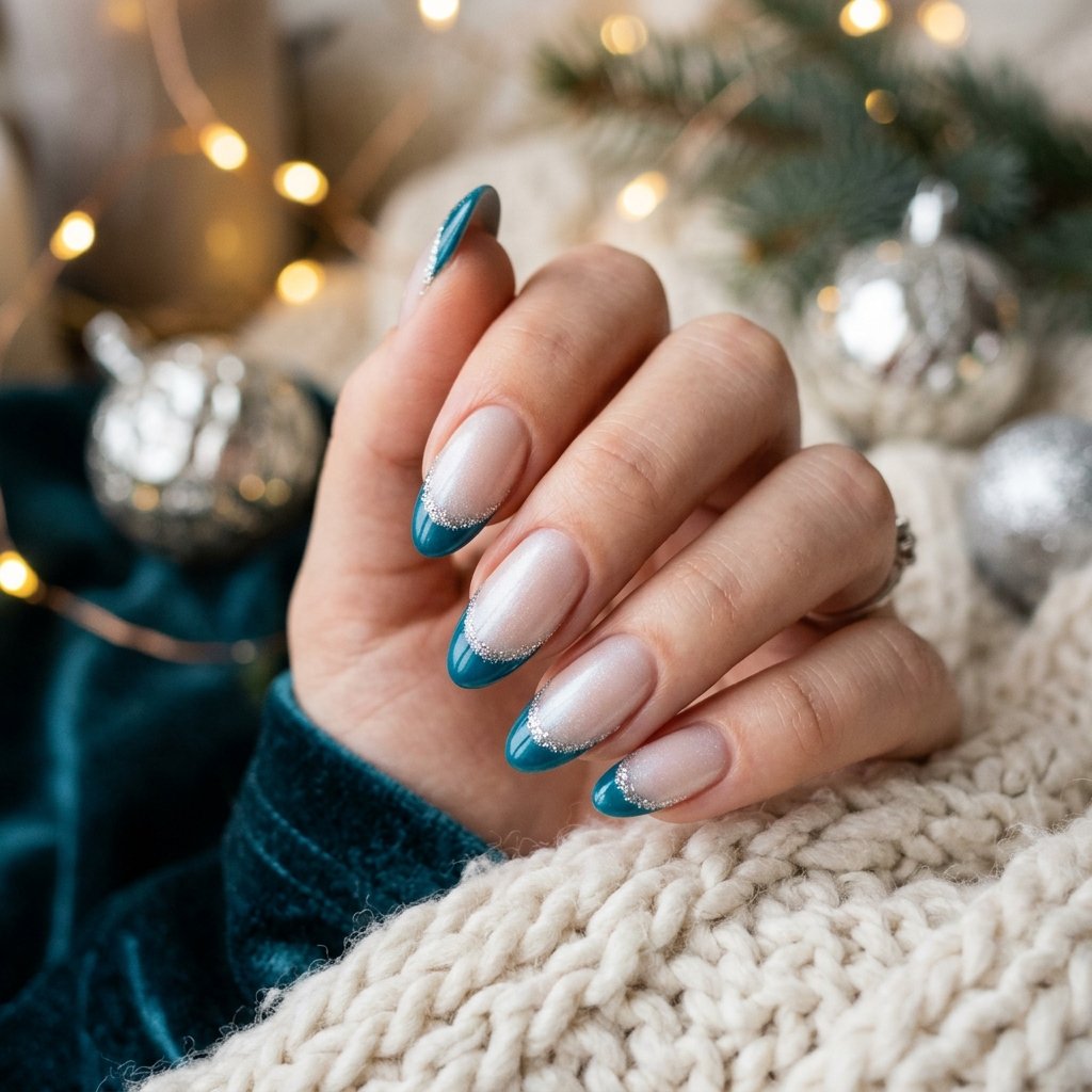 Silver Glitter Dusting on Teal Edges