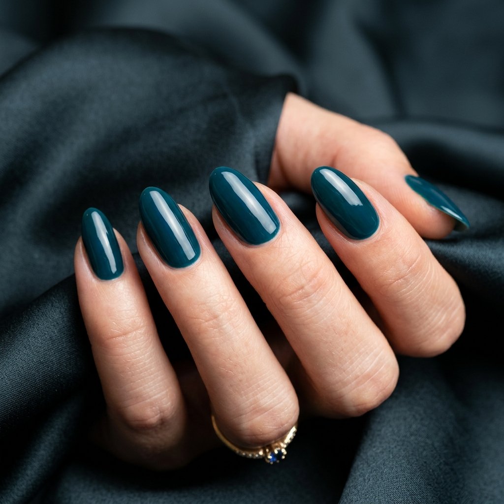35 Best Green Fall Nails Ideas for Modern Autumn Style 8 Deep Teal Hue