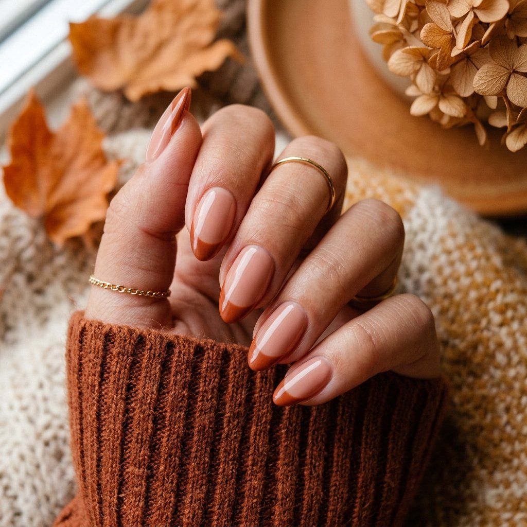 35 Fall French Tip Nails Ideas That Are Trending This Autumn Season 2026 14 Terracotta French Tip Nails