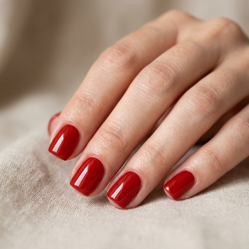 Tomato Red Short Nails for Summer