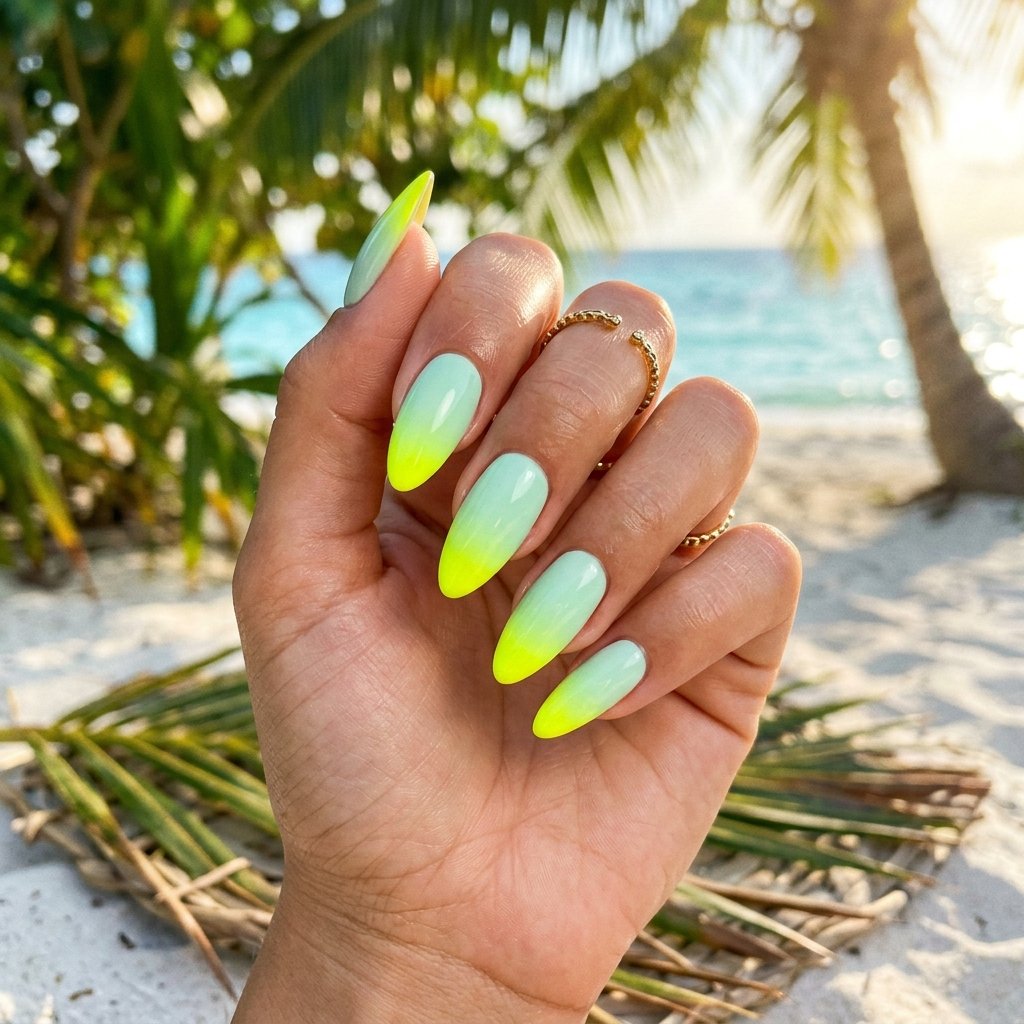 35 Fresh neon yellow nails Ideas for Your Summer Wardrobe 17 Pastel Mint Gradient Idea