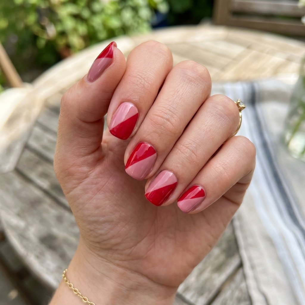 Two-Tone Red and Pink Summer Nails