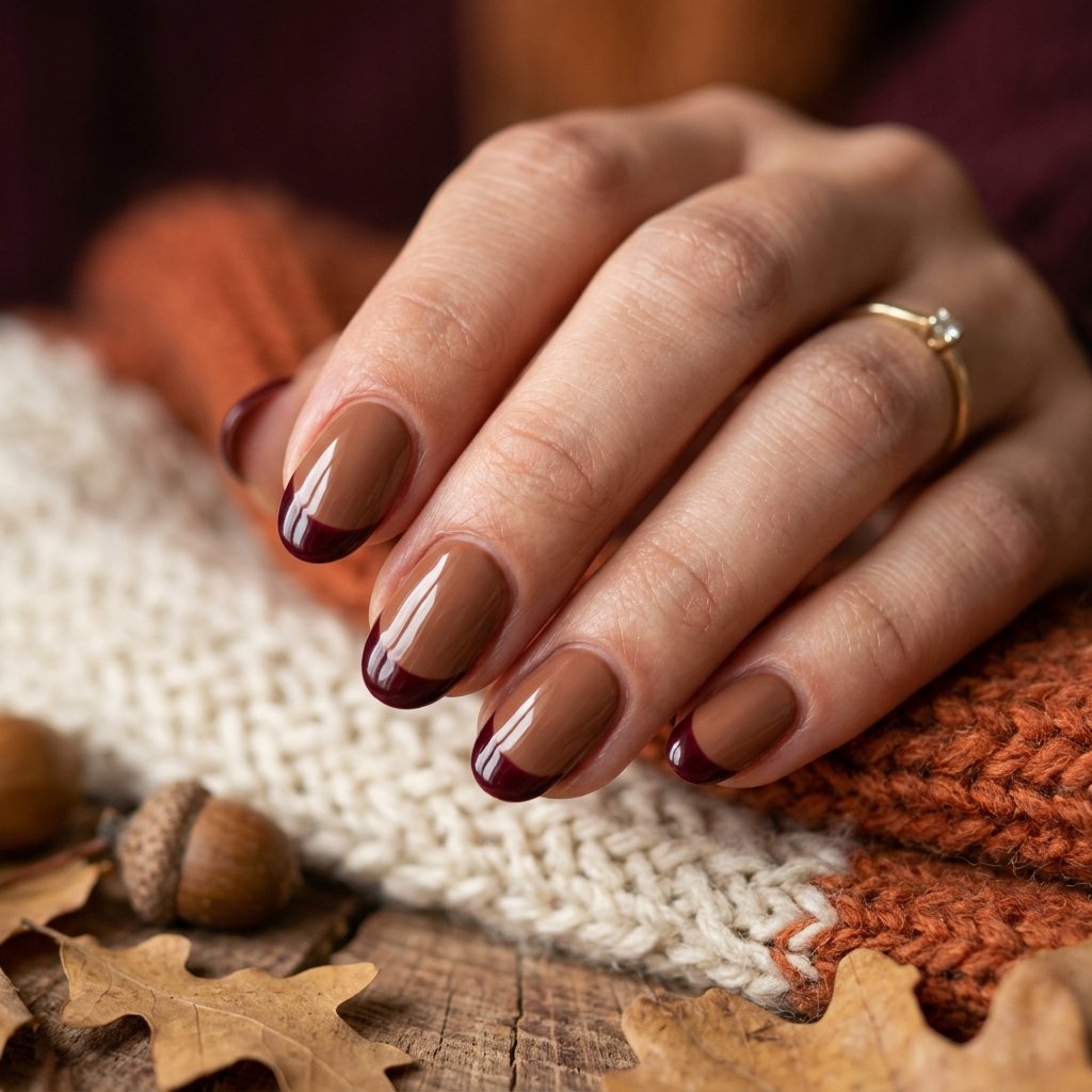 35 Fall French Tip Nails Ideas That Are Trending This Autumn Season 2026 33 Two Tone Fall French Tip Nails