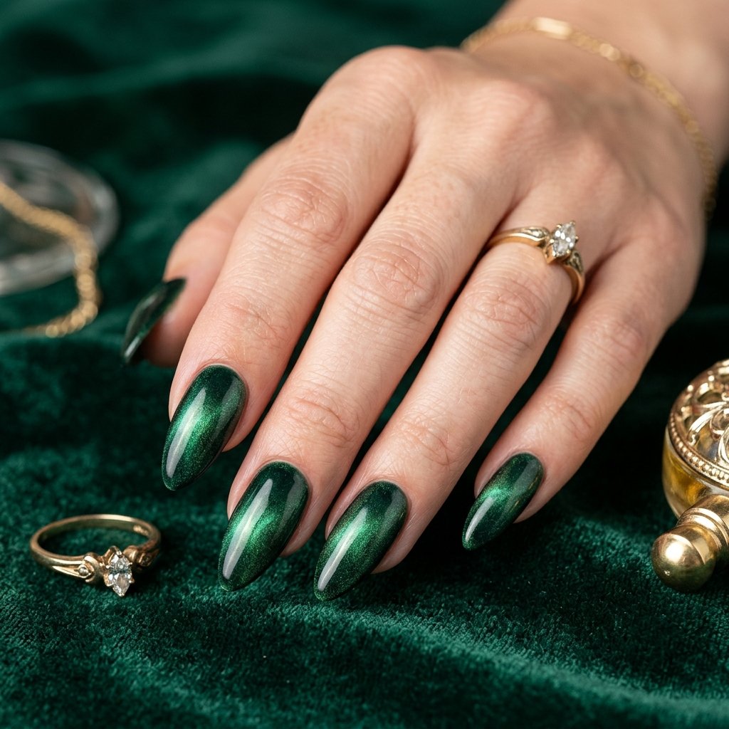 35 Fresh Green Almond Nails Ideas: Chic Trends to Love 29 Velvet Green Almond Nails