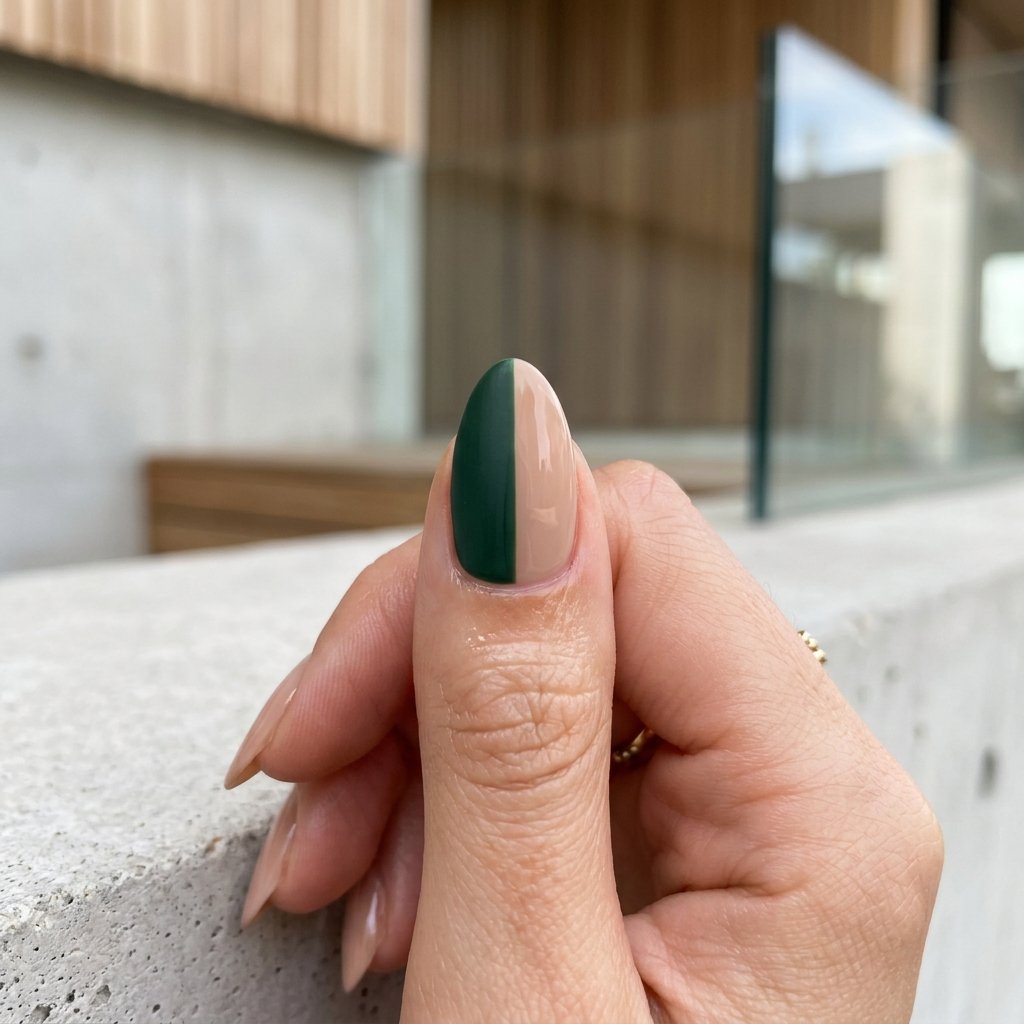 35 Stunning Forest Green Nails Ideas for a Chic Look 2026 33 Vertical Split Color
