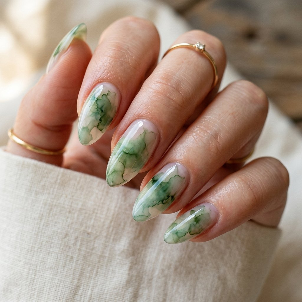 35 Fresh Green Almond Nails Ideas: Chic Trends to Love 36 Watercolor Green Almond Nails