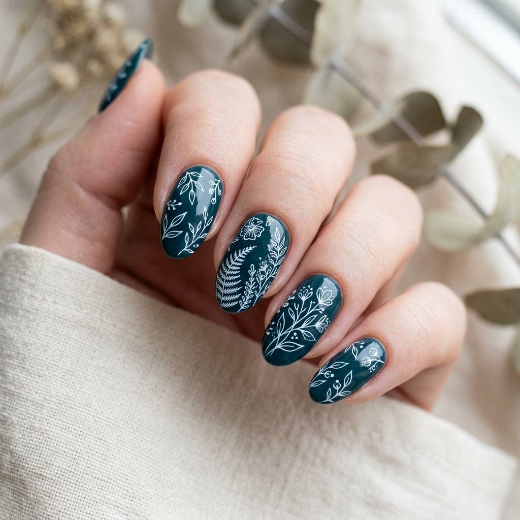34 Best Dark Teal Nails Ideas: Elegant Colors to Try Now 21 Dainty White Botanical Line Art