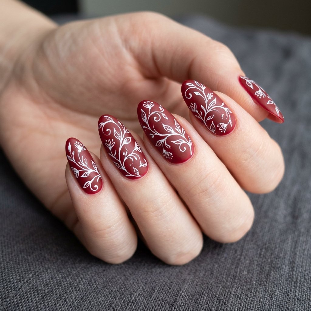 White floral vines blood red bac… 202605100943