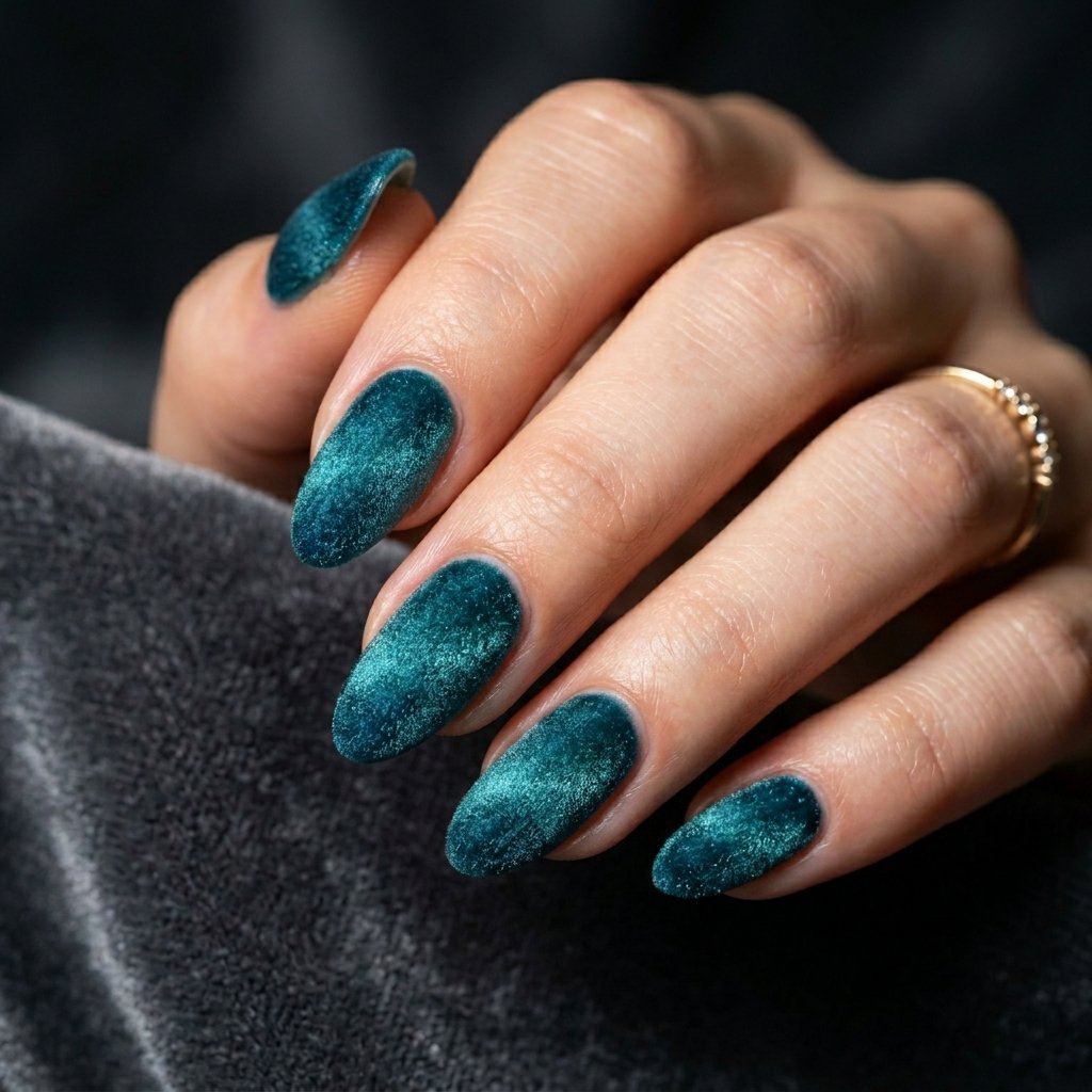 34 Best Dark Teal Nails Ideas: Elegant Colors to Try Now 2 Velvet Magnetic Oceanic Shimmer