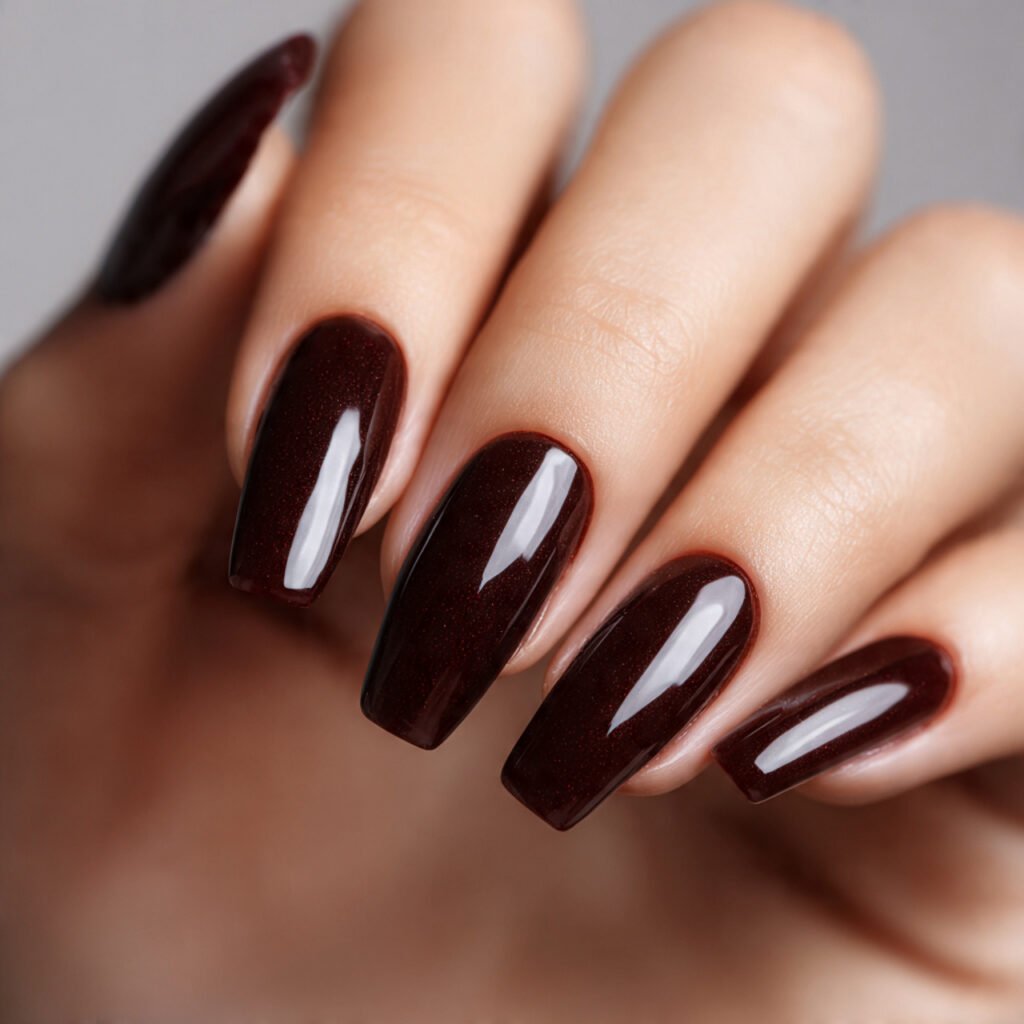 a bold shot of deep espresso nails with a high glo