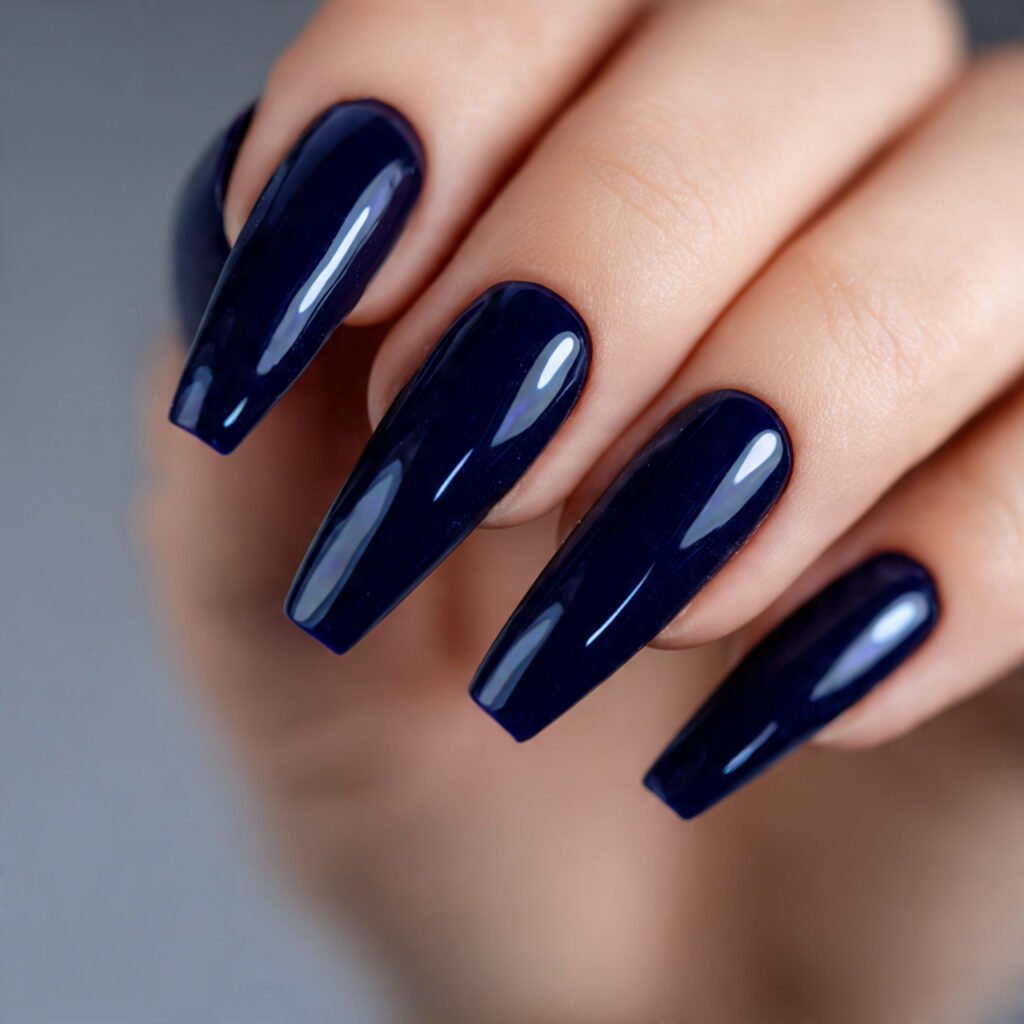 Dramatic Navy Blue Coffin Nail Ideas