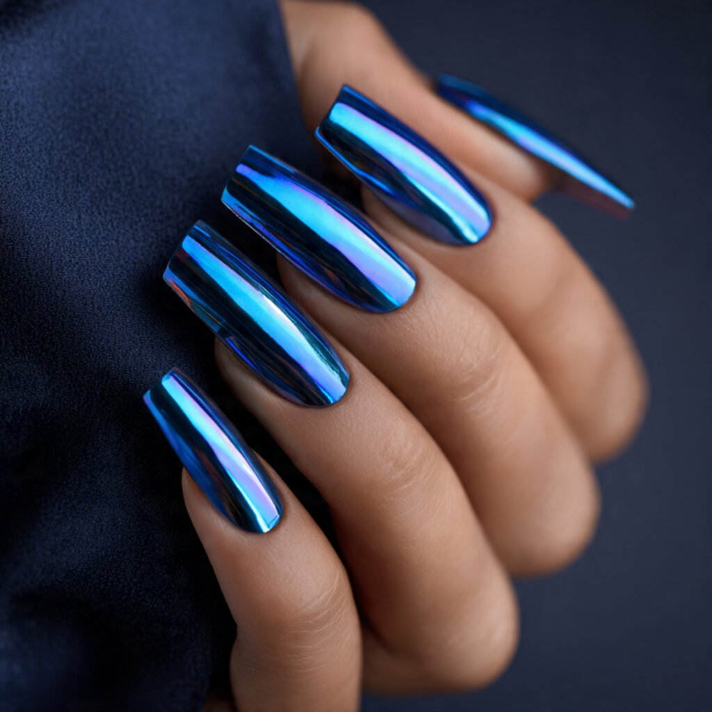 Futuristic Navy Blue Chrome Nail Ideas