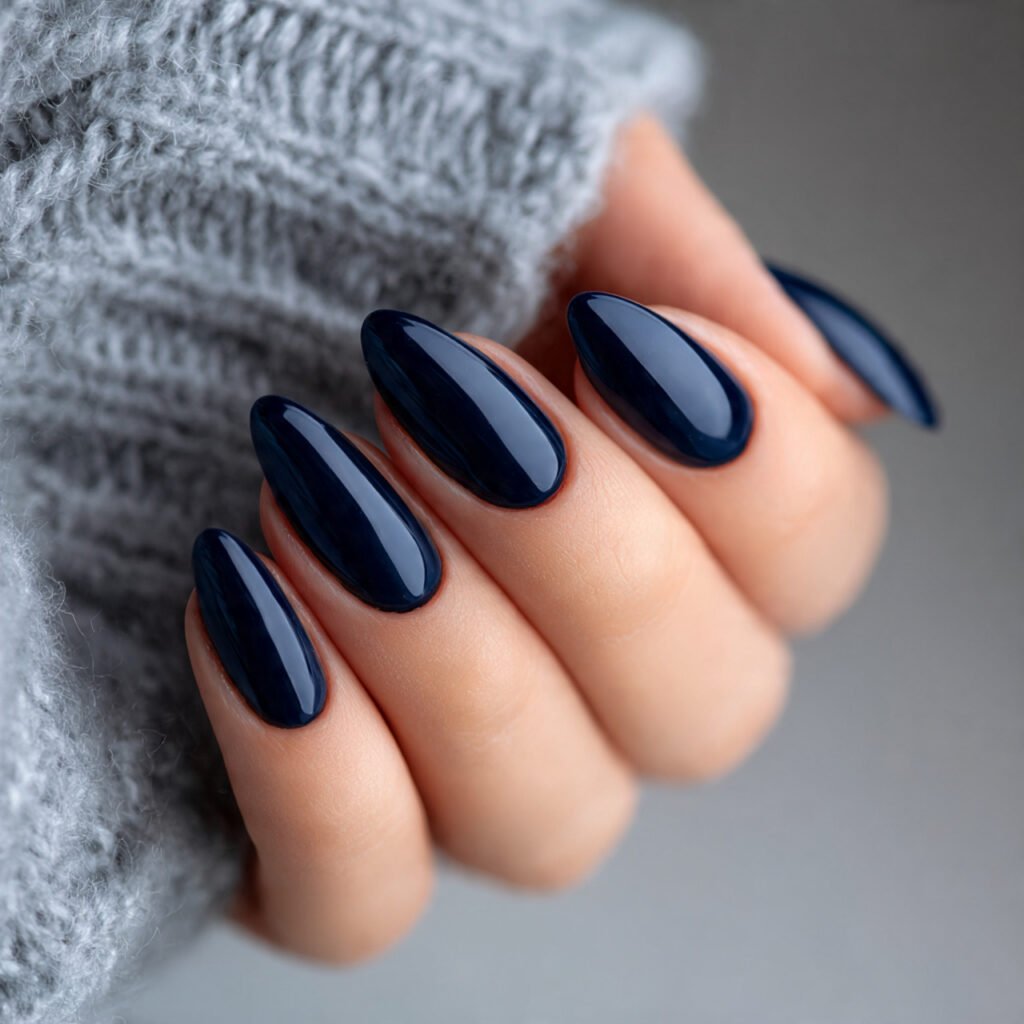 Graceful Navy Blue Almond Nail Ideas
