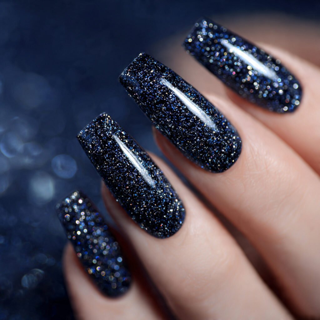 Sparkling Navy Blue Glitter Nail Ideas