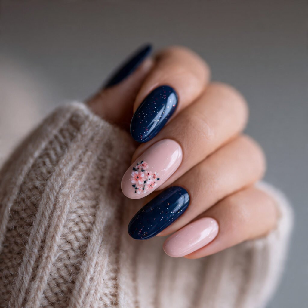 Unexpected Navy Blue and Blush Pink Nail Ideas