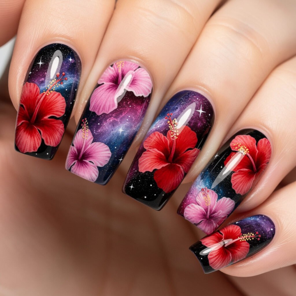 Hibiscus Galaxy Nails