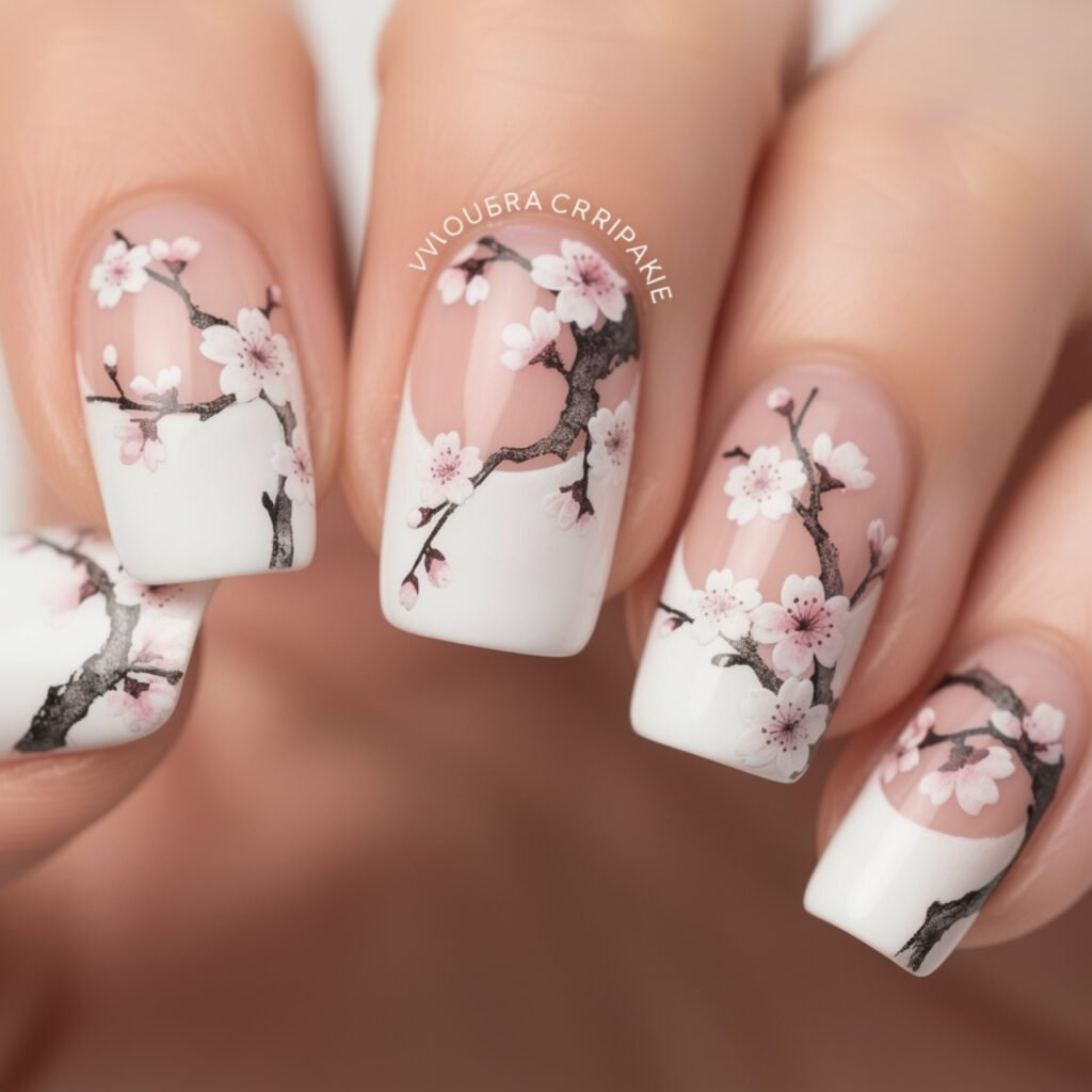 Japanese Cherry Blossom Nail Art