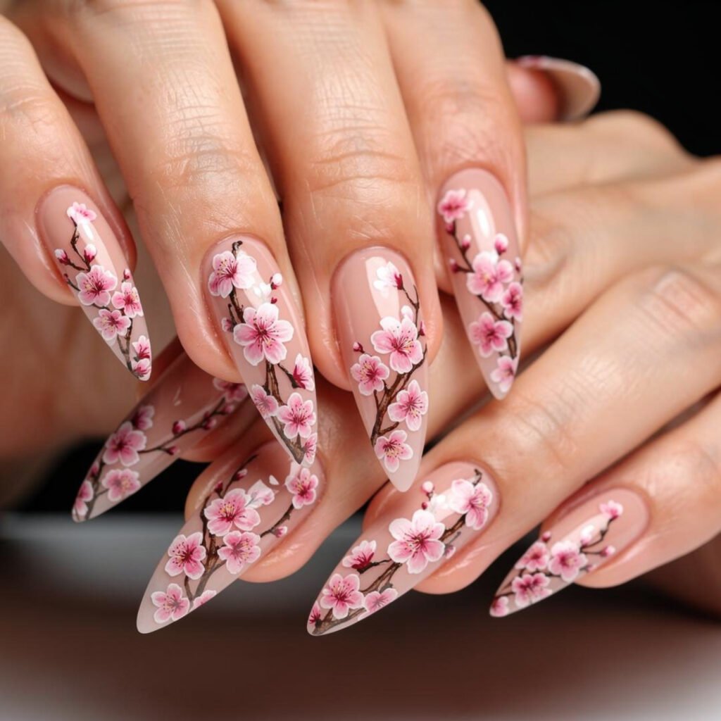 Cherry Blossom Long Nail Designs