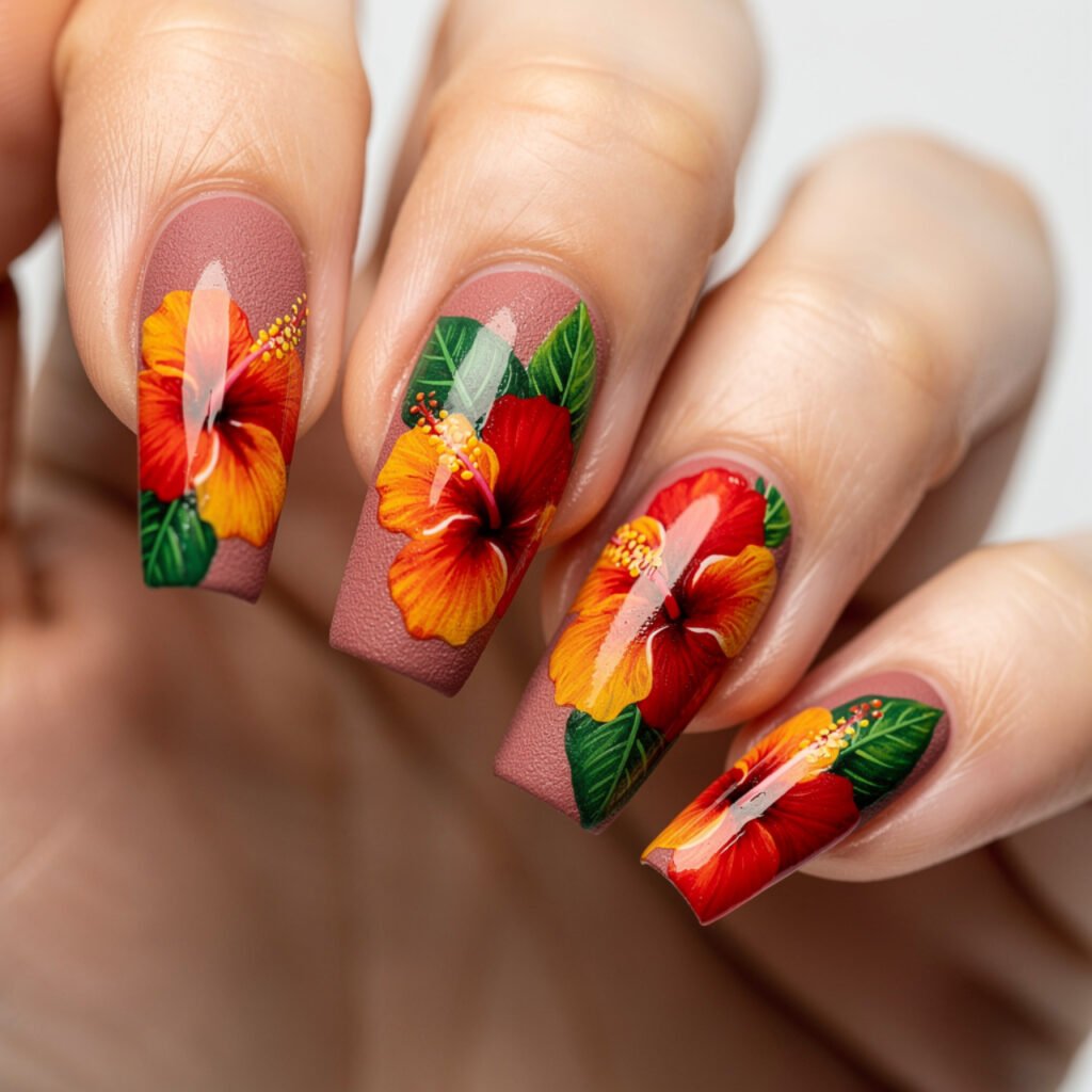 Hibiscus Coffin Nails