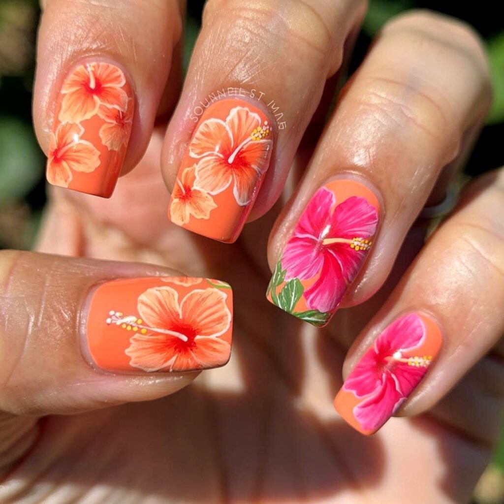 Summer Hibiscus Nails