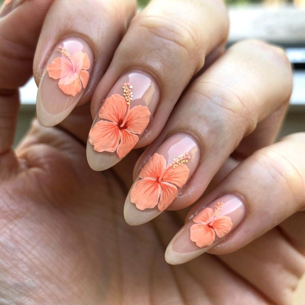 Hibiscus Almond Nails