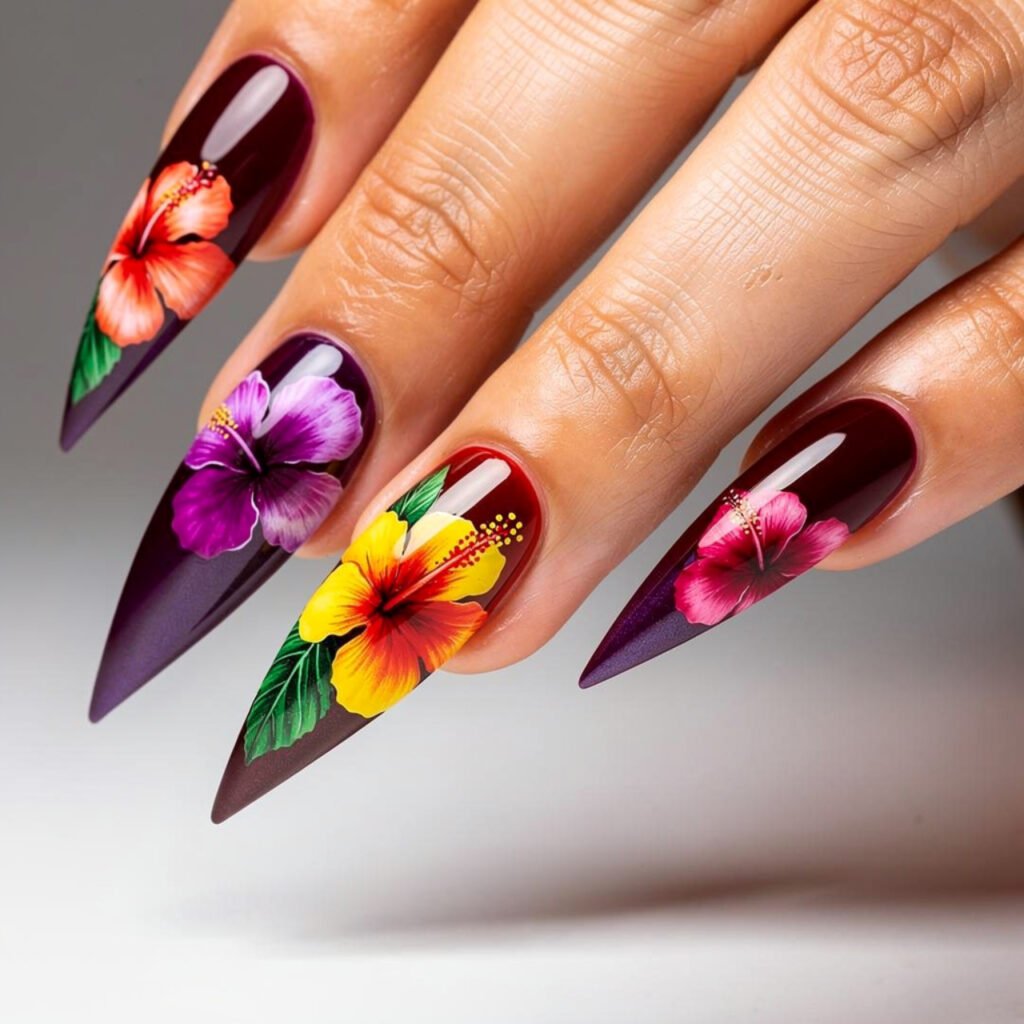 Hibiscus Stiletto Nails