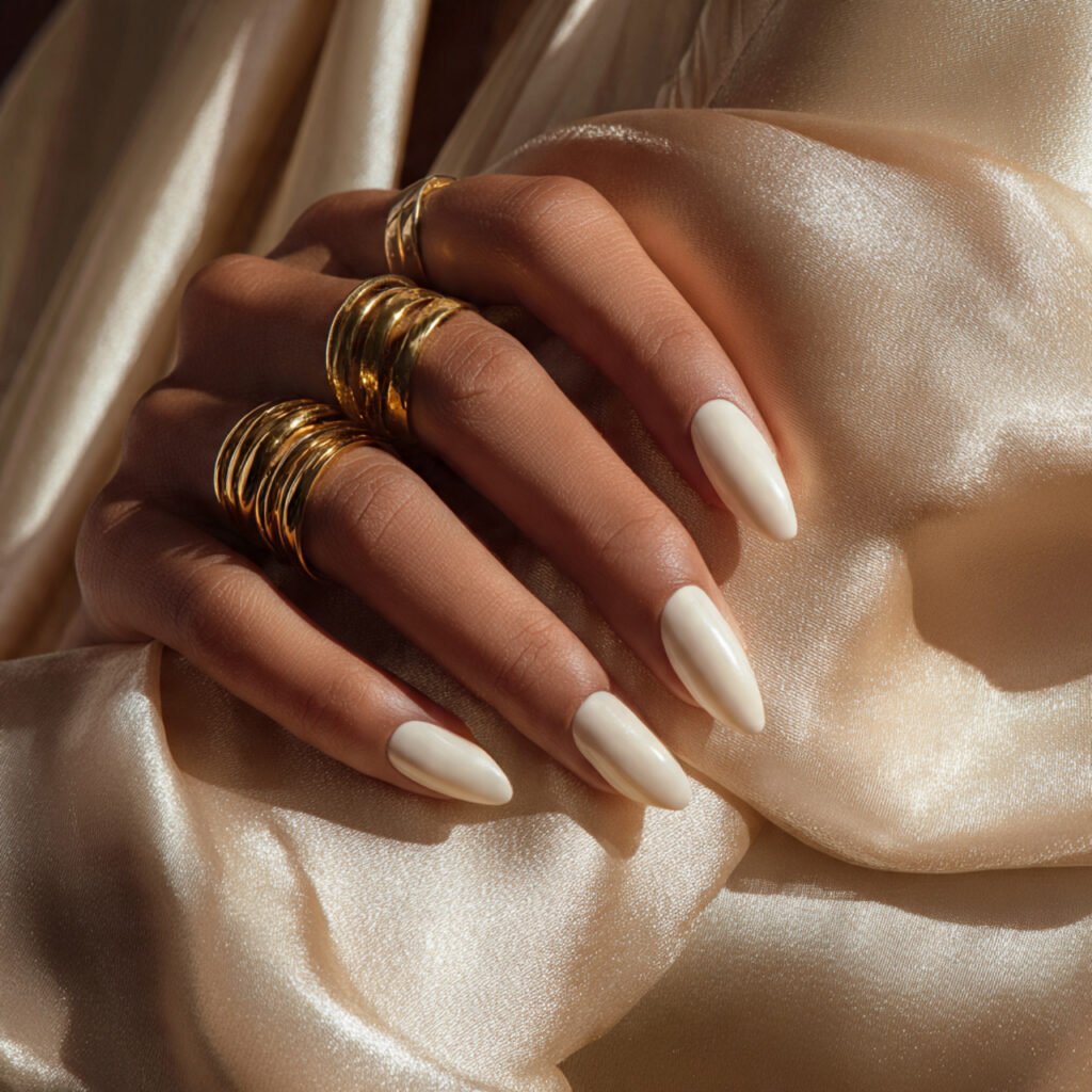 a luxury fashion shot of ivory nails with a smooth