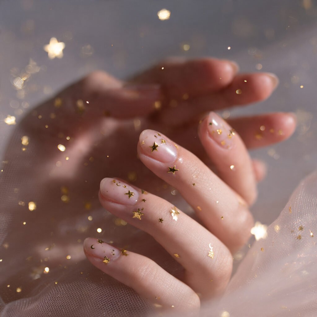 a magical close up shot of nude nails with tiny go