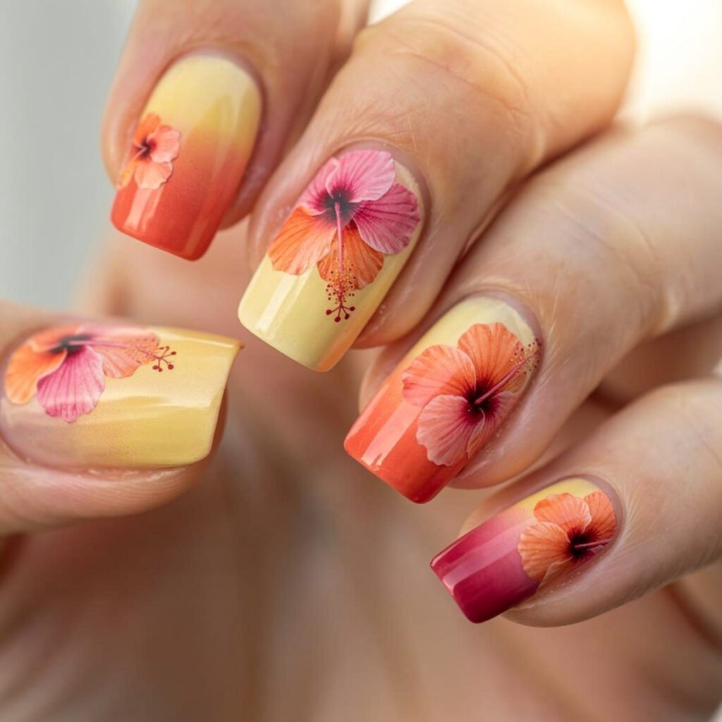 Hibiscus Ombre Nails