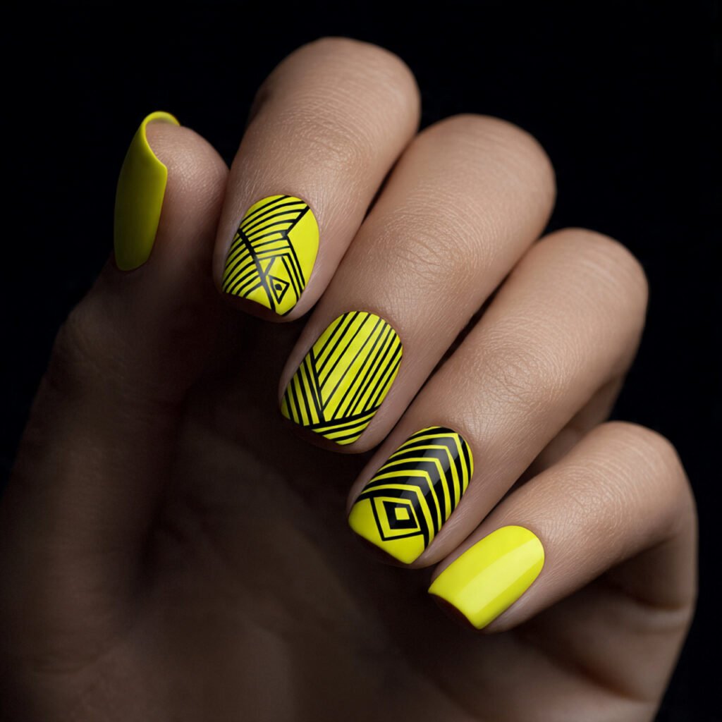 a sharp graphic square image of acid yellow nails