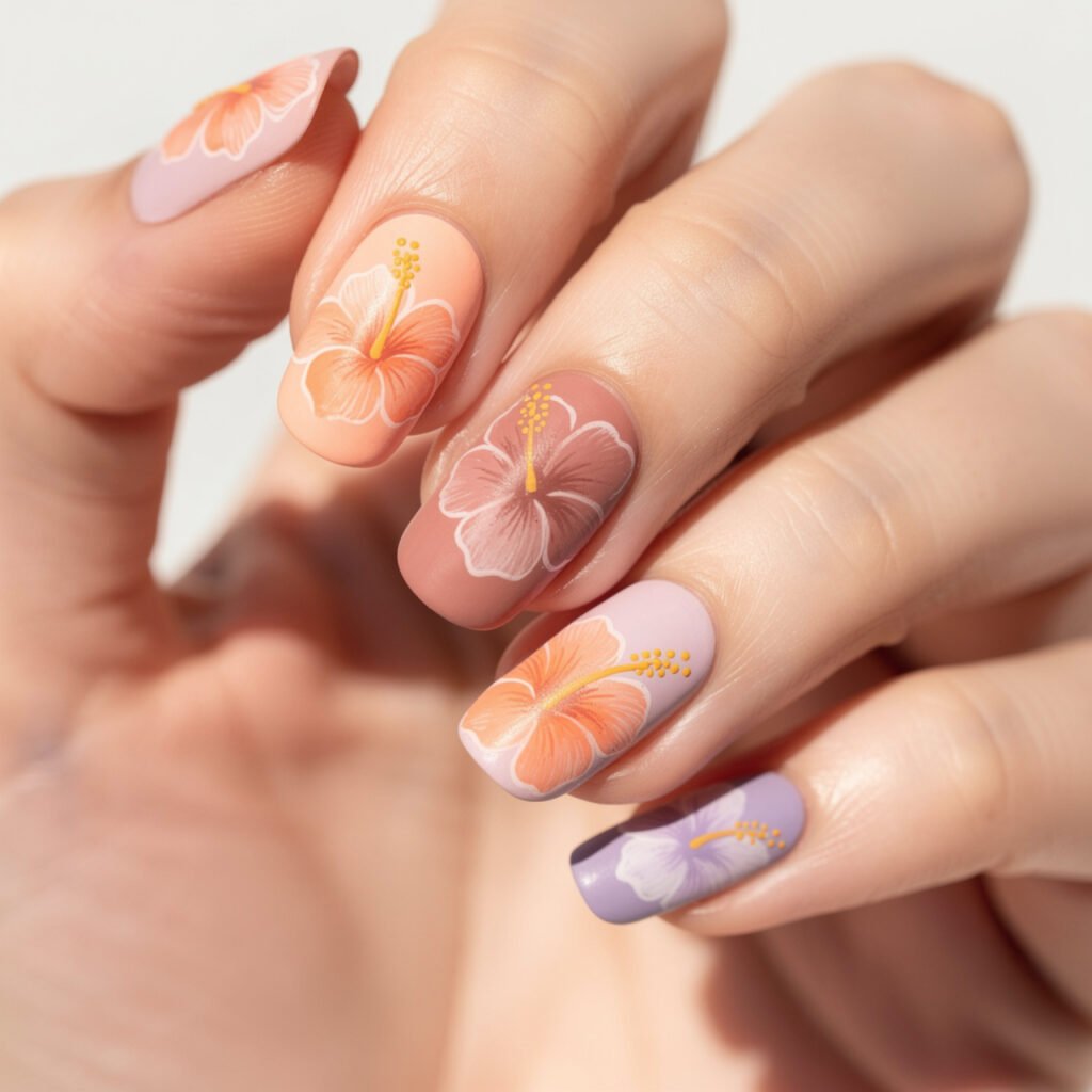 Pastel Hibiscus Nail Ideas