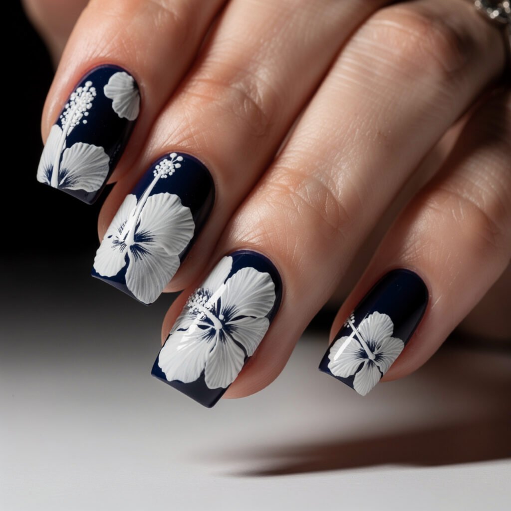 White Hibiscus Nail Art