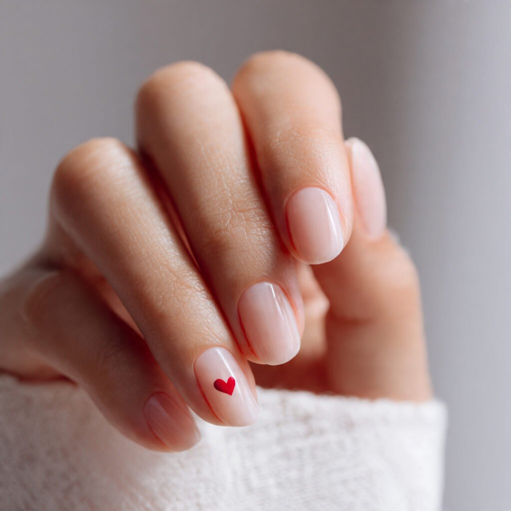 a sweet minimalist shot of nude nails with one tin