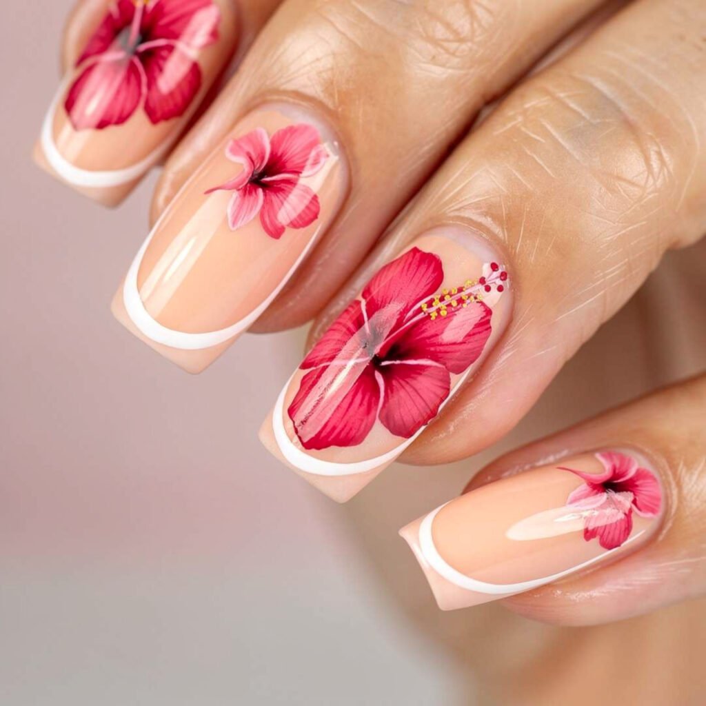 Pink Hibiscus Nail Designs