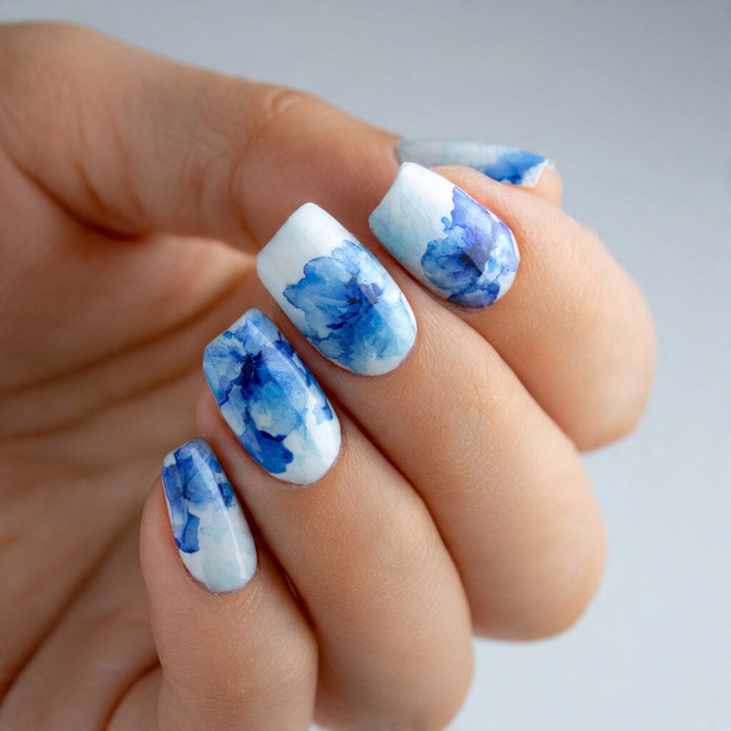 32 Top Blue and White Floral Nail Designs: Elegant Flower Art to Try 10 Abstract Watercolor Blue Flowers