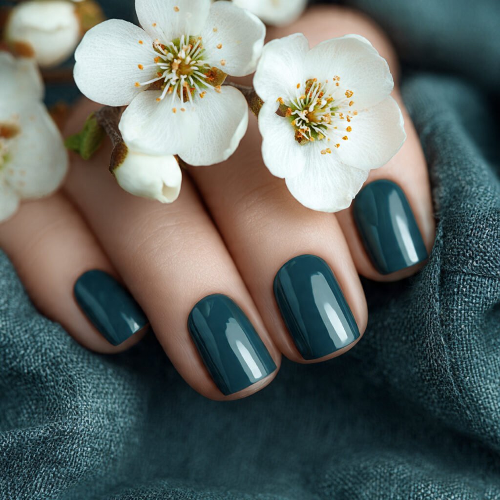 32 Top Blue and White Floral Nail Designs: Elegant Flower Art to Try 21 Deep Teal and White Garden Art