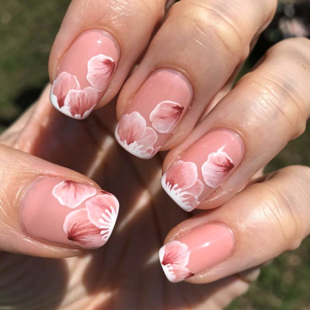 Pink Cherry Blossom Nails