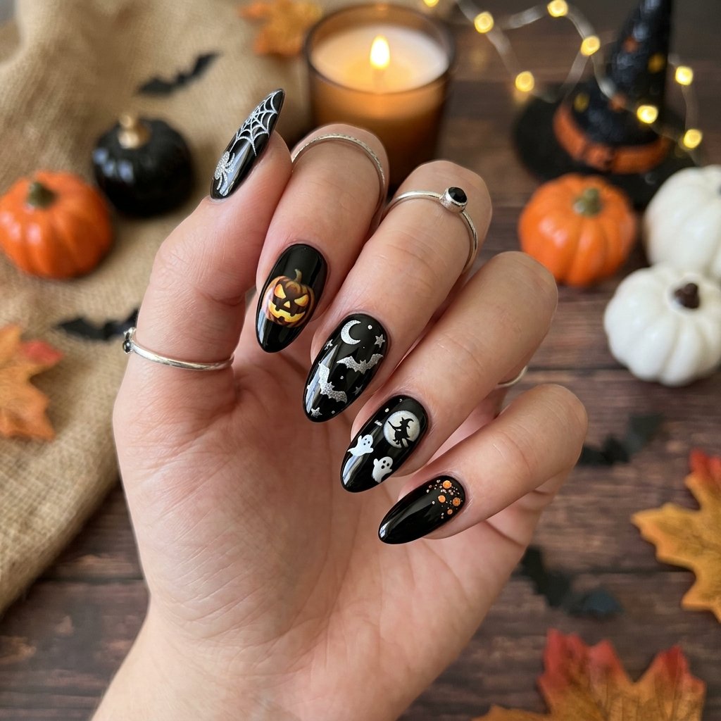 35 Black Halloween Nails Ideas — Spooky, Sleek & Creative 1 black halloween nails